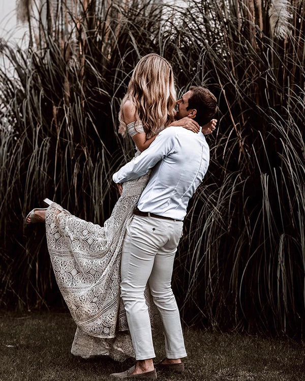 Roycebridal Sweetheart Neck Lace Beach Ivory Rustic Boho Wedding Dresses