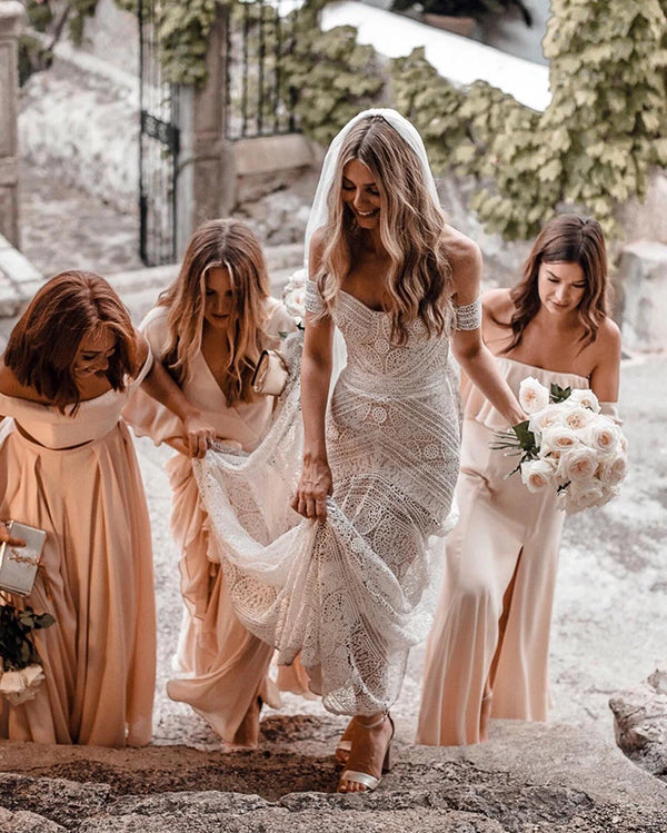 Roycebridal Sweetheart Neck Lace Beach Ivory Rustic Boho Wedding Dresses