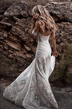 Roycebridal Sweetheart Neck Lace Beach Ivory Rustic Boho Wedding Dresses