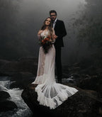 Roycebridal Lace Polka Dot Boho with Sleeves Bohemian Wedding Dress