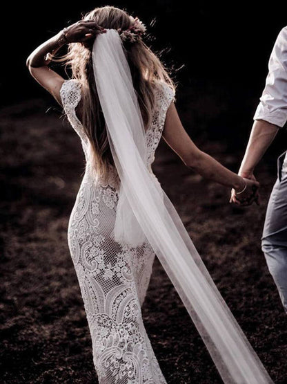 Roycebridal Etuikleid mit Flügelärmeln, Boho-Stil, Vintage-Spitze, rustikales Hochzeitskleid, MW314