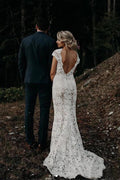 Roycebridal Charming Mermaid Lace Ivory Cap Sleeves Wedding Dresses, Bridal Dresses