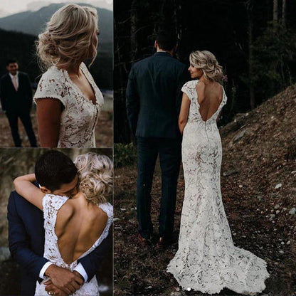 Roycebridal Charmante Meerjungfrau-Spitze Elfenbein Flügelärmel Brautkleider, Brautkleider