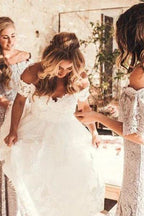 Rustic Ivory Lace Wedding Dresses Off the Shoulder Beach Wedding Dresses