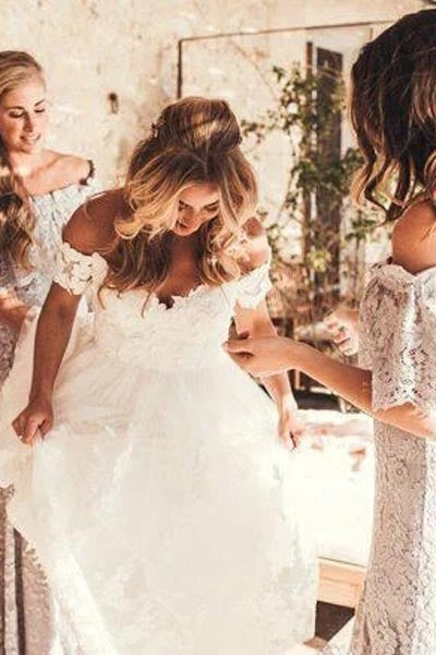 Rustic Ivory Lace Wedding Dresses Off the Shoulder Beach Wedding Dresses