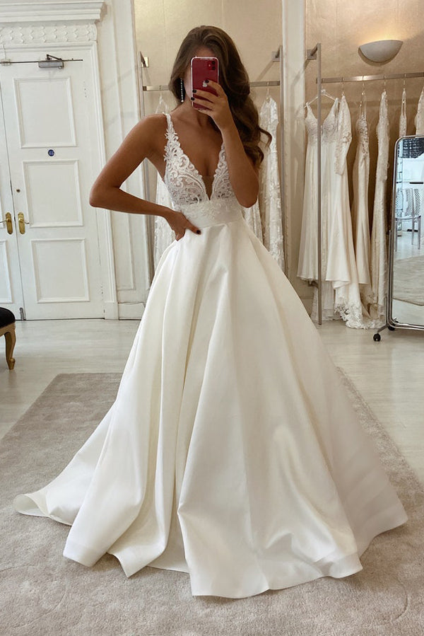 Cheap V-neck Lace Wedding Dresses Online, Cheap Unique Bridal Dresses