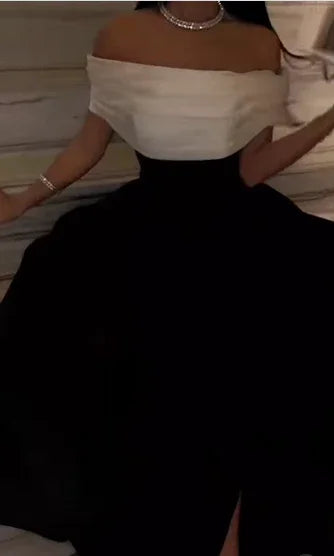 Vestidos de Cetim Preto e Branco de Luxo para Baile com Cauda Removível, Feitos por Encomenda, Vestido de Festa de Cocktail e Noite Y5025