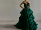 Vestido de Noite Brilhante Verde Corpete Vestido de Noite em Linha A Y6339