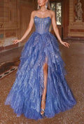 Robe de soirée en tulle bleu Fairy sans bretelles ornée de perles, fendue, coupe évasée, robe de bal Y7960