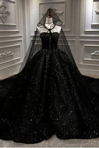 Abito da ballo nero lucido senza spalline con paillettes, abito da principessa per il ballo di fine anno Y56