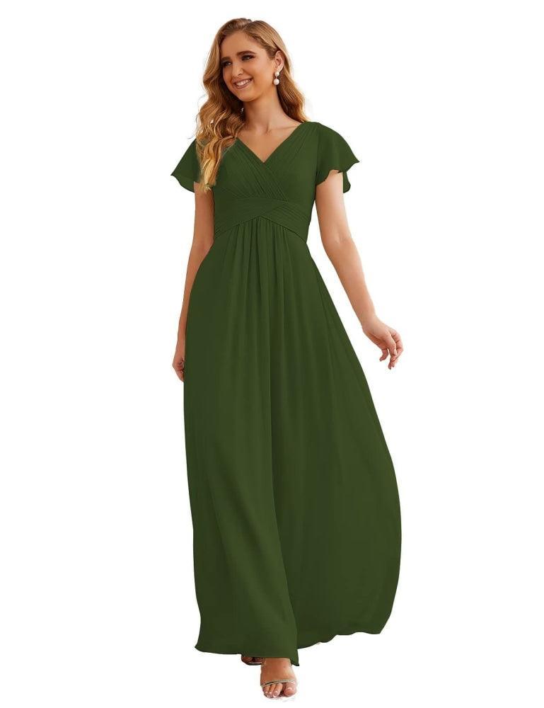 Vestido de Dama de Honra em Chiffon Numbersea, Mangas Curtas, Vestido Longo para Baile, Festa, Casamento, Vestidos para a Mãe da Noiva para Mulheres SEA28047