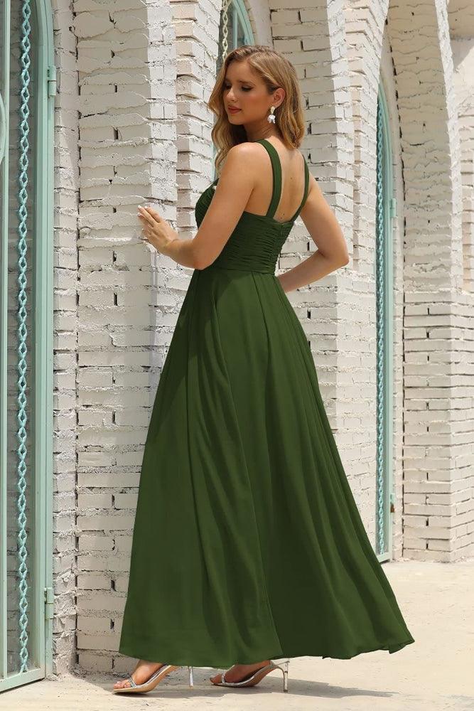 Vestido de Dama de Honra Halter em Chiffon para Mulher, Modelo A-Line, Longo, Formal, para Baile de Finalistas SEA28015