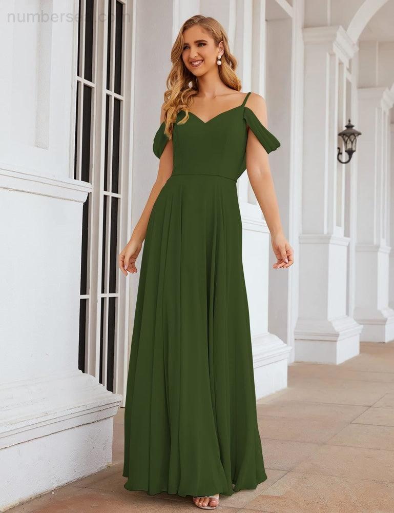 Abito da Sposa in Chiffon con Spalle Scoperte, Lungo e Maxi, per Damigelle, Cerimonia, Ballo e Feste per Donne  SEA28059