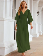 Robes de demoiselle d'honneur en mousseline Numbersea avec fente pour femmes Mariage Longue robe de soirée à manches volantes SEA28045