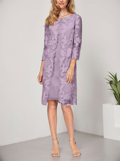 A-Linie U-Ausschnitt Knielang Chiffon Spitze Kleid für die Brautmutter mit Jacke 