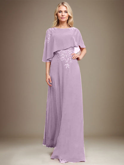 Vestido de gasa con encaje y lentejuelas para madre de la novia, corte A, largo hasta el suelo 
