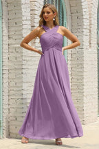 Vestido de Dama de Honra Halter em Chiffon para Mulher, Modelo A-Line, Longo, Formal, para Baile de Finalistas SEA28015