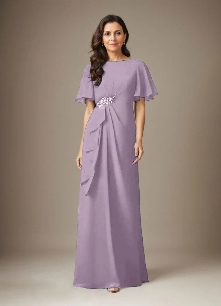 فستان شيفون ضيق مزين بالخرز بلون كحلي داكن