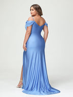 Mermaid Spaghetti Straps V Neck Short Sleeves Plus Size Maxi Dresses Split Side