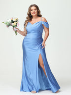Mermaid Spaghetti Straps V Neck Short Sleeves Plus Size Maxi Dresses Split Side