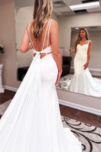 Sweetheart Mermaid Sleeveless Wedding Dress With Ruffles Floor Length Satin