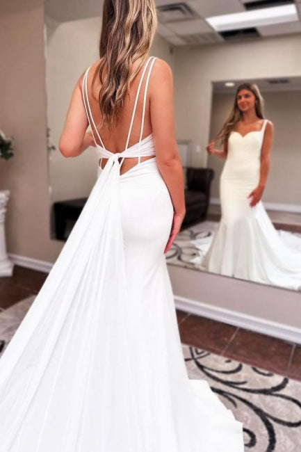 Sweetheart Mermaid Sleeveless Wedding Dress With Ruffles Floor Length Satin