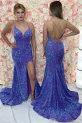 Abito da sera sirena con paillettes sul retro e spacco SYP142