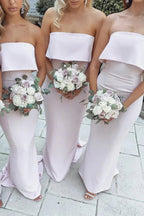 Abito da damigella d'onore rosa, lungo fino al pavimento, senza spalline, modello Sirena BD134