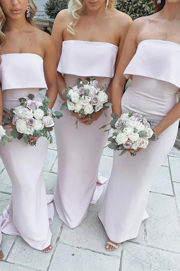 Robe de demoiselle d'honneur rose, longue jusqu'au sol, sans bretelles, modèle Sirène BD134