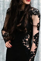 Meerjungfrau Blumen Schwarzes Hochzeitskleid Langarm Brautkleid