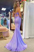 Mermaid Glitter Lavender Long Prom Dress With Beading