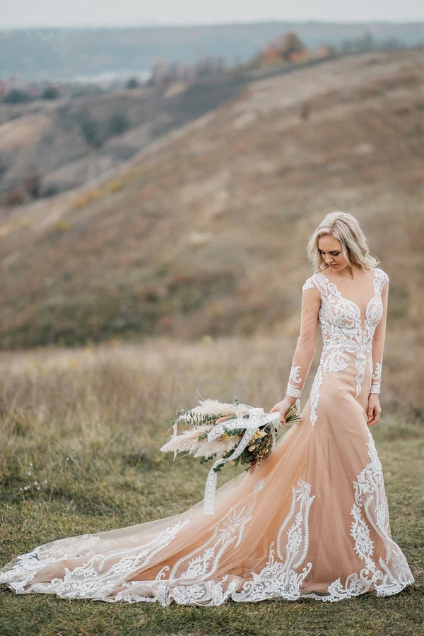 Meerjungfrau Lange Ärmel Bohemian Brautkleider Mit Applikationen