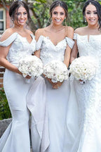 Abito da damigella grigio con spalle scoperte e applicazioni BD104