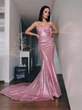Abiti da cerimonia con paillettes e balze a sirena SYP133