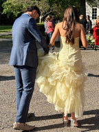 Mermaid Strapless Long Prom Dress With Appliques And Ruffled Hem