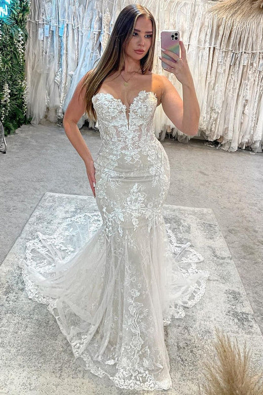 Meerjungfrau Liebsten Spitze Applikationen Elegante Brautkleider