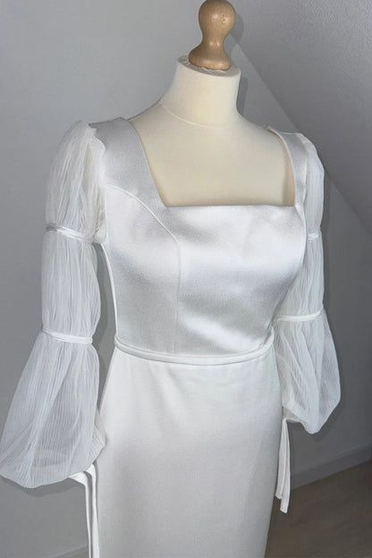Meerjungfrau-Brautkleid in Weiß mit quadratischem Ausschnitt und langen Ärmeln