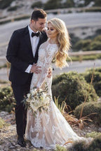 Mermaid Long Sleeve Lace Boho Wedding Dresses Rustic Bridal Gown