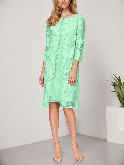 A-Linie U-Ausschnitt Knielang Chiffon Spitze Kleid für die Brautmutter mit Jacke 
