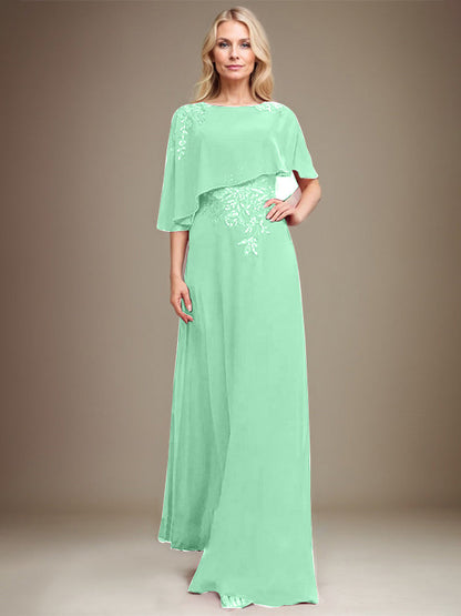 Vestido de gasa con encaje y lentejuelas para madre de la novia, corte A, largo hasta el suelo 
