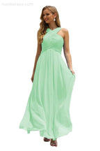 Vestido de Dama de Honra Halter em Chiffon para Mulher, Modelo A-Line, Longo, Formal, para Baile de Finalistas SEA28015