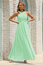 Vestido de Dama de Honra Halter em Chiffon para Mulher, Modelo A-Line, Longo, Formal, para Baile de Finalistas SEA28015
