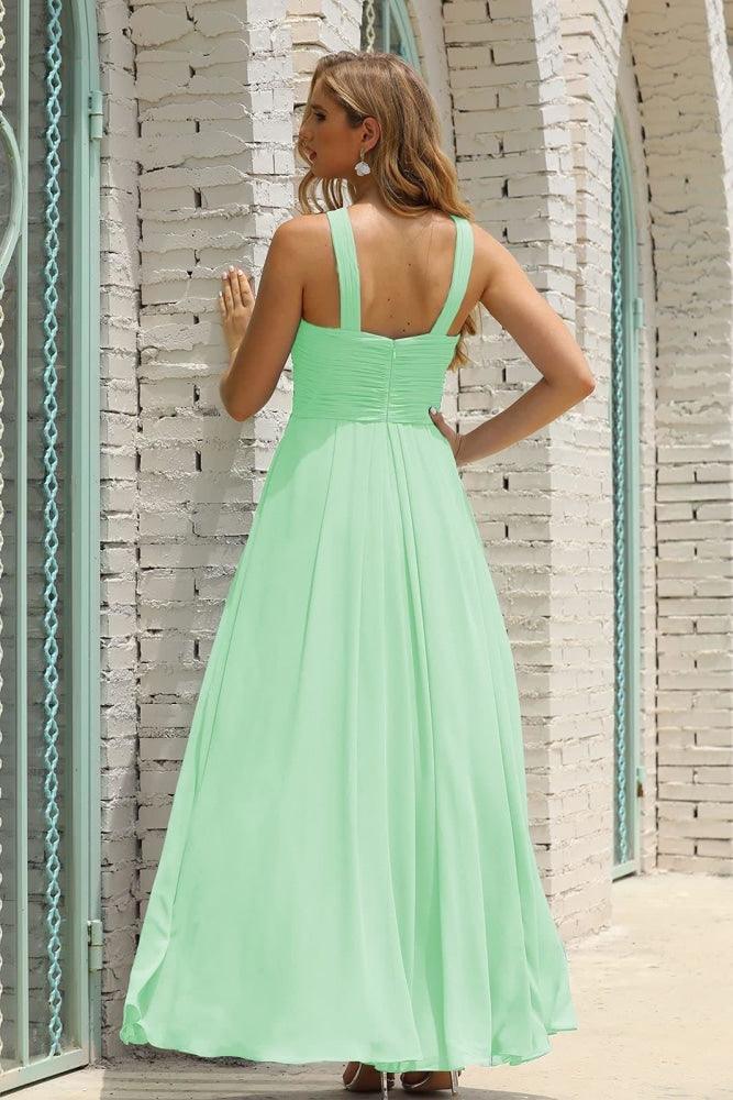 Vestido de Dama de Honra Halter em Chiffon para Mulher, Modelo A-Line, Longo, Formal, para Baile de Finalistas SEA28015
