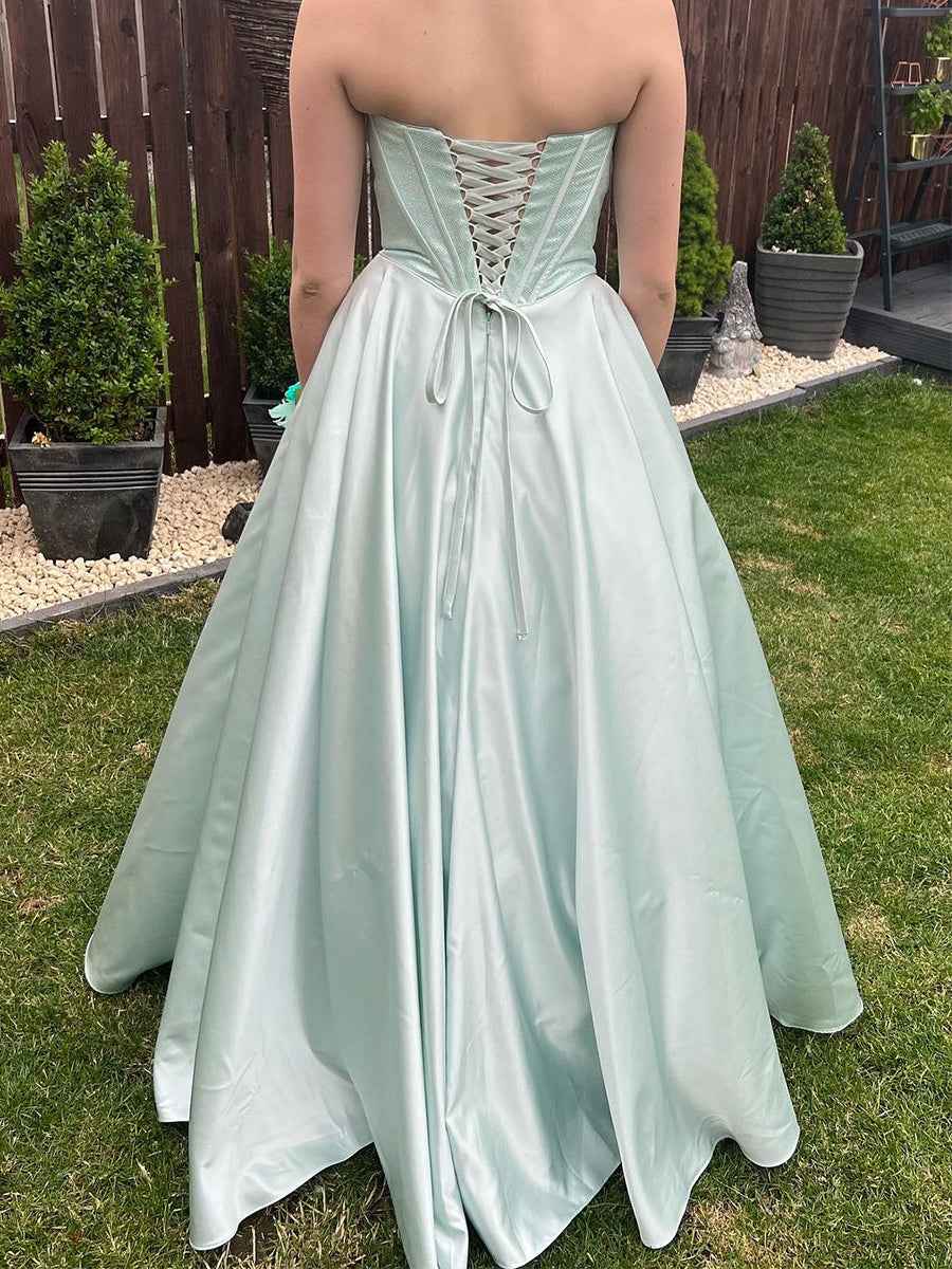 Mint Green Strapless Shimmer Corset A Line Long Prom Dress