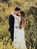 Roycebridal Batwing Sleeve Lace Rustic Wedding Dresses Ivory Sheath Boho Wedding Dresses