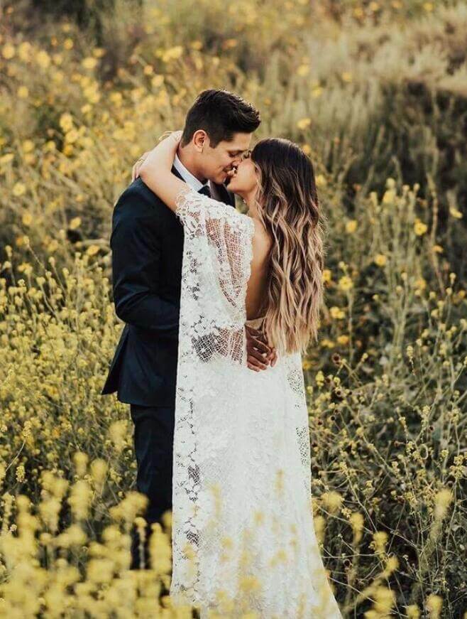 Roycebridal Batwing Sleeve Lace Rustic Wedding Dresses Ivory Sheath Boho Wedding Dresses