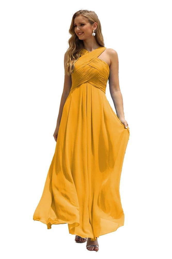 Vestido de Dama de Honra Halter em Chiffon para Mulher, Modelo A-Line, Longo, Formal, para Baile de Finalistas SEA28015