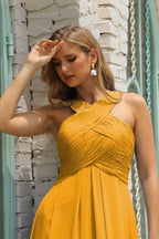 Vestido de Dama de Honra Halter em Chiffon para Mulher, Modelo A-Line, Longo, Formal, para Baile de Finalistas SEA28015