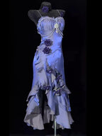 Abito da sera viola unico con fiori tridimensionali a sirena, spalline sottili, abito da ballo Y8347