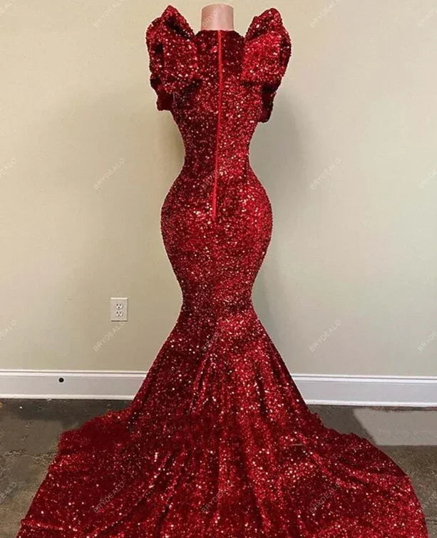Abito lungo da sera con paillettes rosse a sirena, abito da ballo incantevole Y536